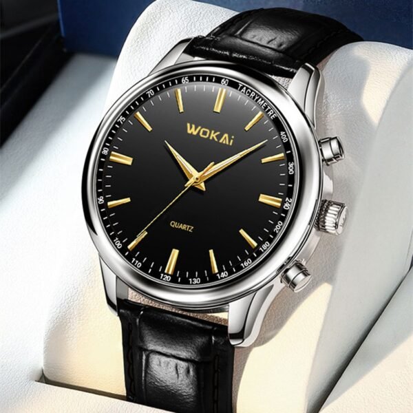 Elegant and Precision: The Men's Dress Quartz Watch with Black Leather Band