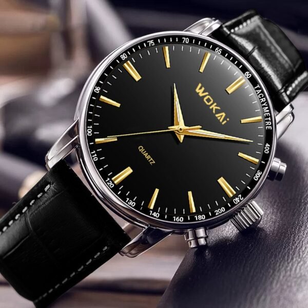 Elegant and Precision: The Men's Dress Quartz Watch with Black Leather Band - Image 3