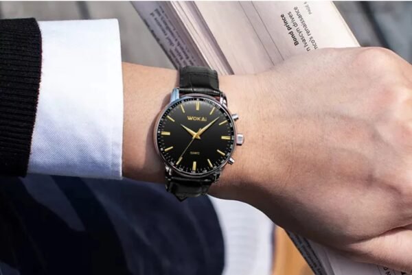 Elegant and Precision: The Men's Dress Quartz Watch with Black Leather Band - Image 2